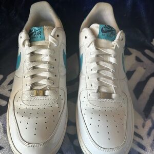 Nike Air Force 1 White and Teal Men's Sneakers